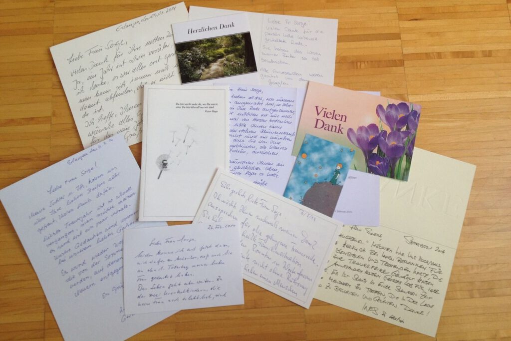 Dankeskarten und Briefe für Bettina Sorge